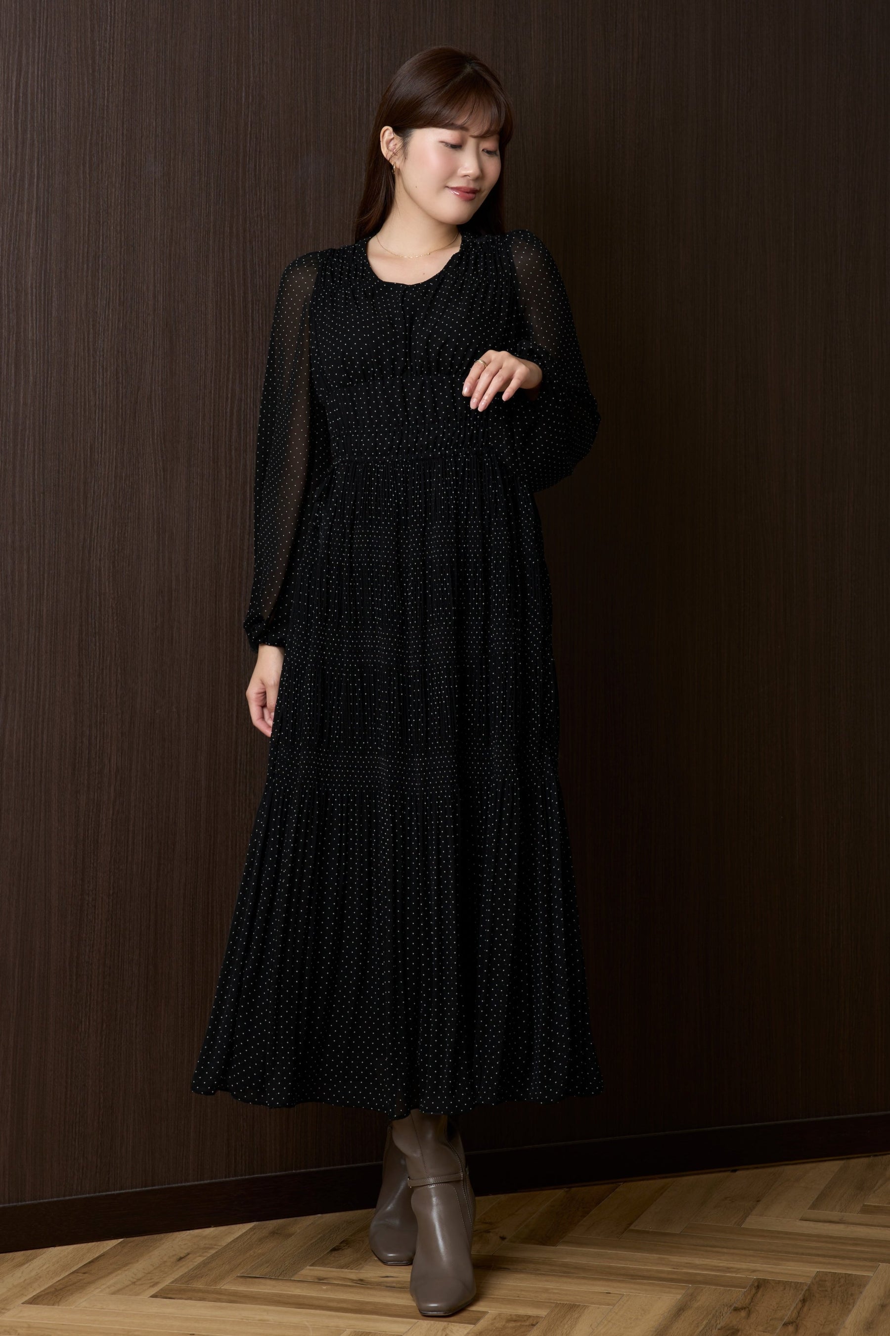 Majolica Pleated Chiffon Long Dress