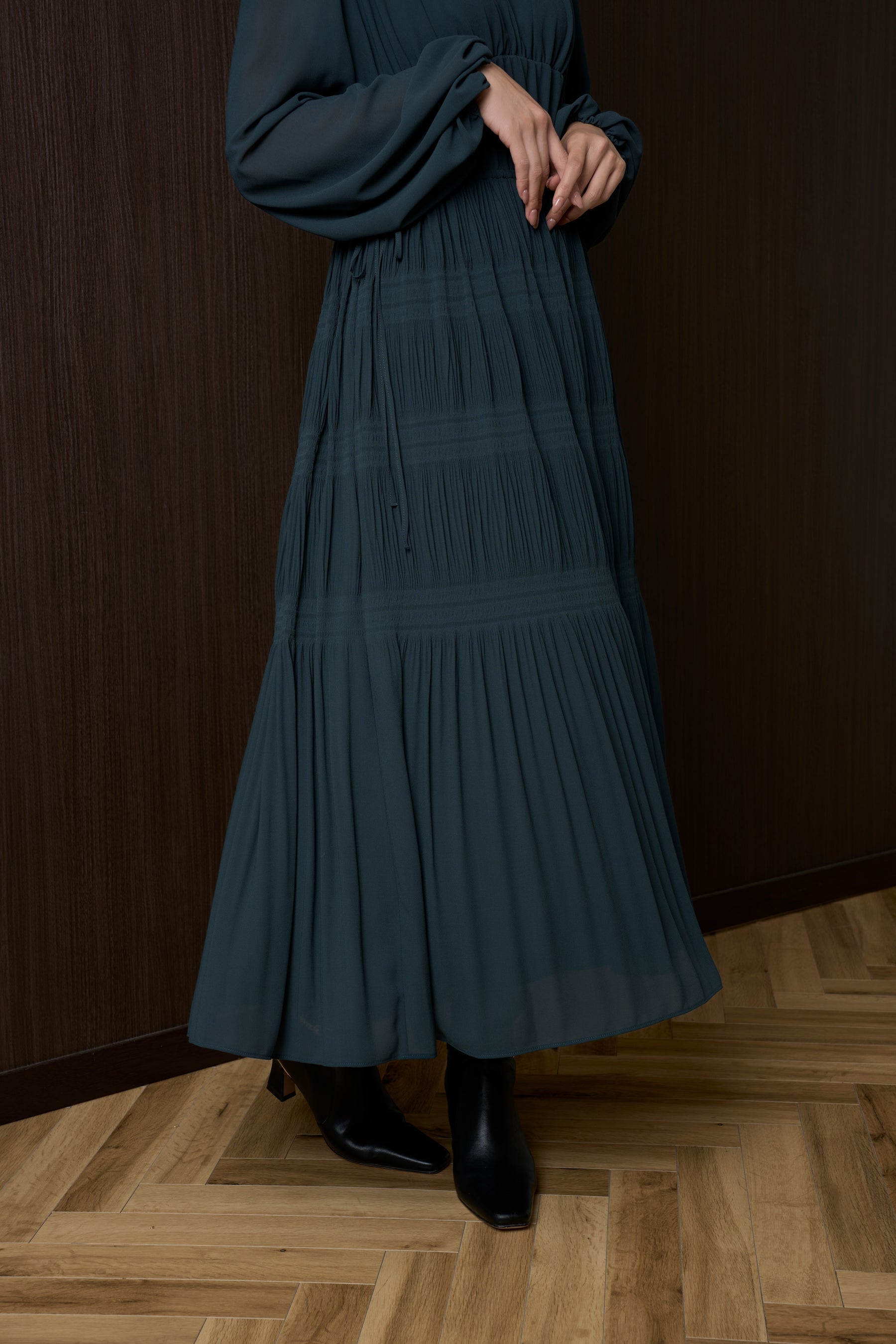 Majolica Pleated Chiffon Long Dress