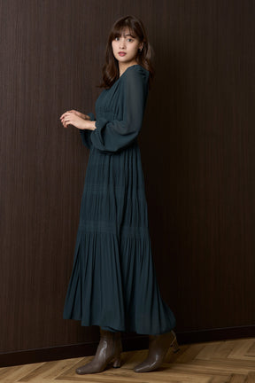 Majolica Pleated Chiffon Long Dress