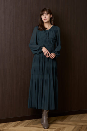 Majolica Pleated Chiffon Long Dress