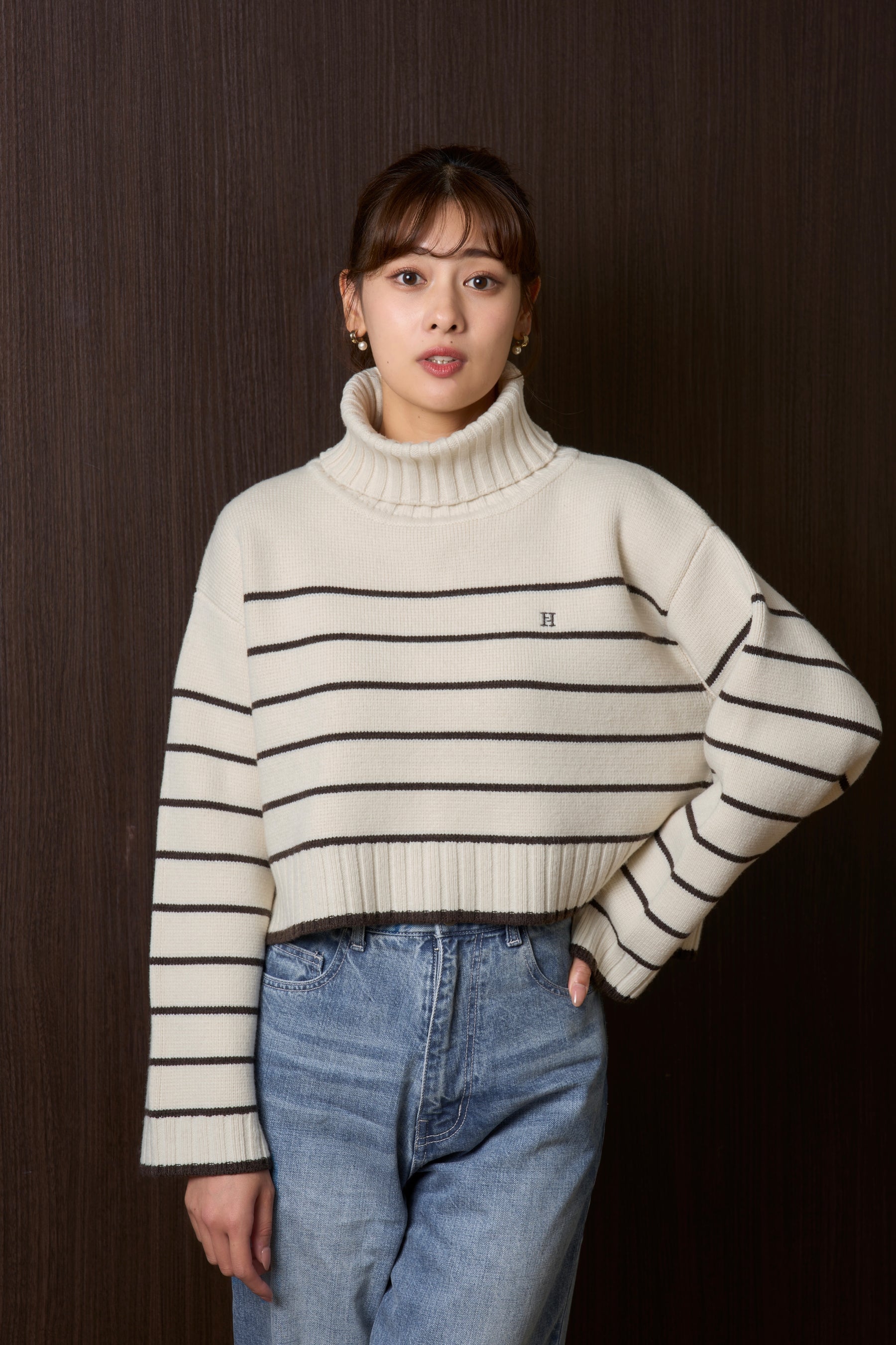 [New Color] Striped Turtleneck Knit Pullover