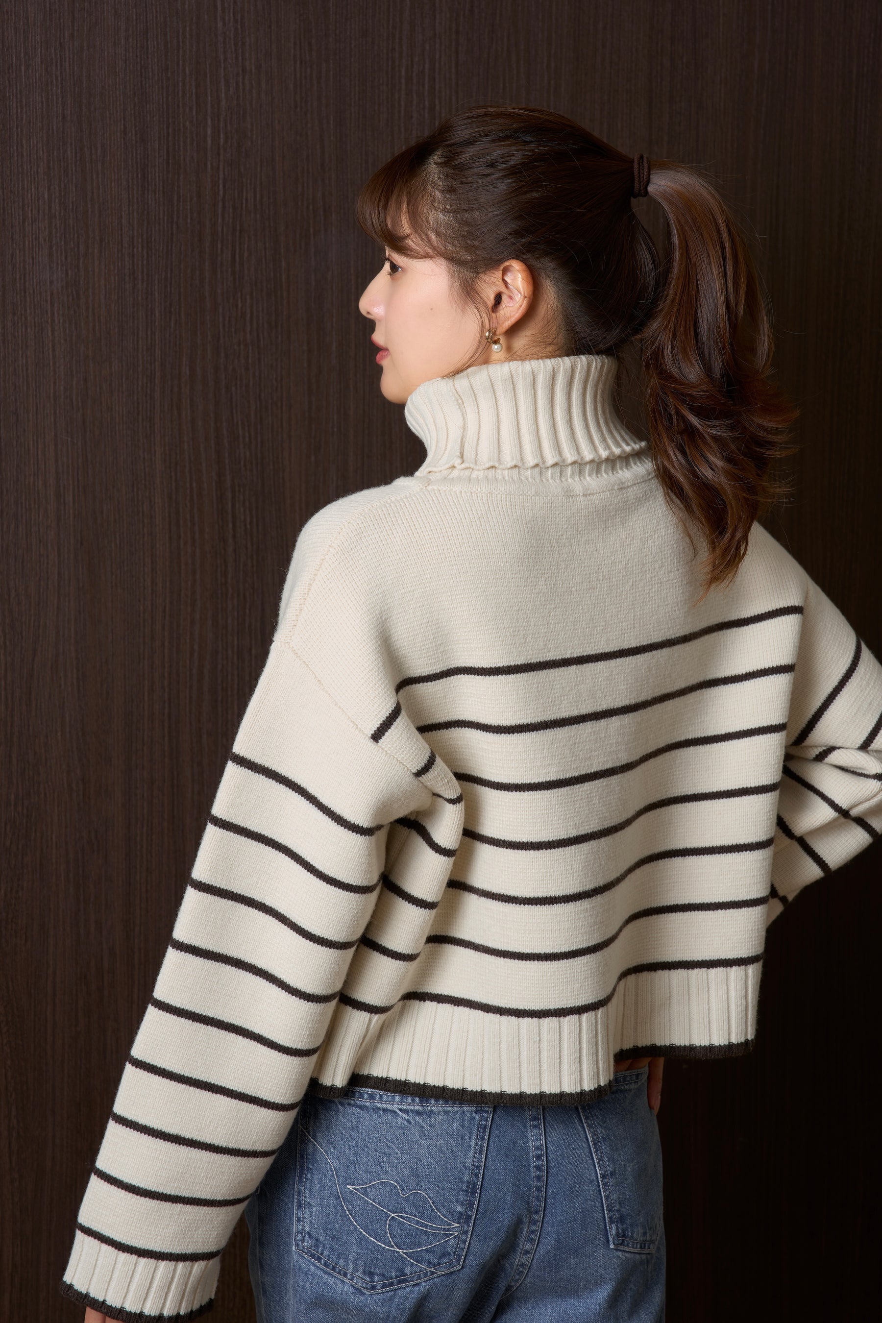 [New Color] Striped Turtleneck Knit Pullover