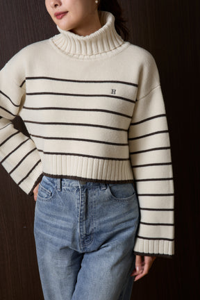 [New Color] Striped Turtleneck Knit Pullover