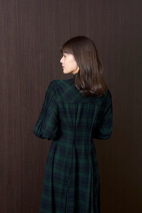 Checkered Pleats Long Shirt Dress