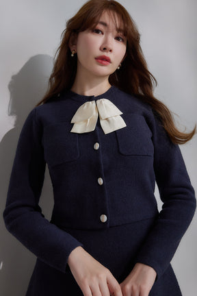 Frill Ribbon Knit Jacket Set