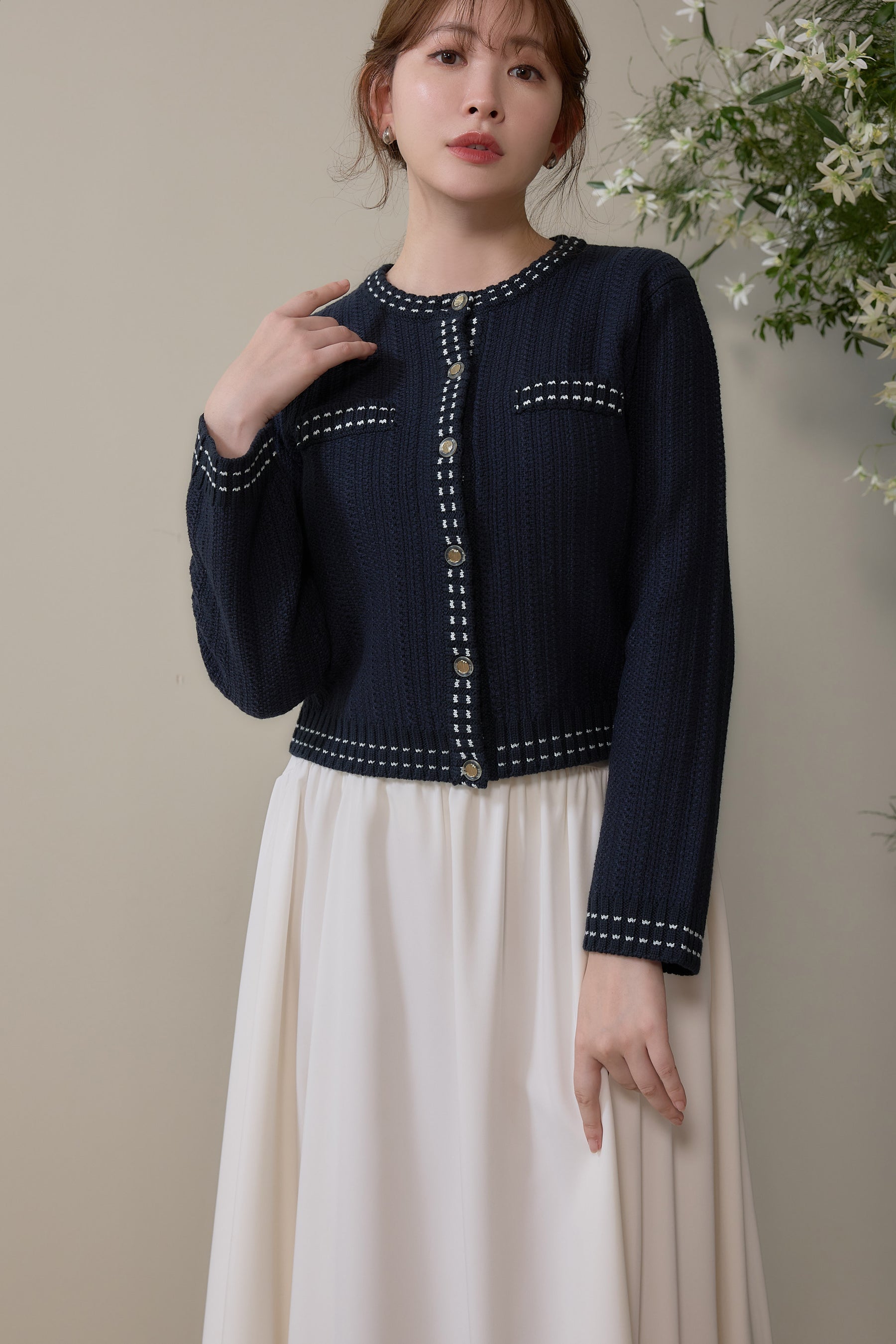 [Shipping in mid-February] Cotton-Blend Jacquard Cardigan