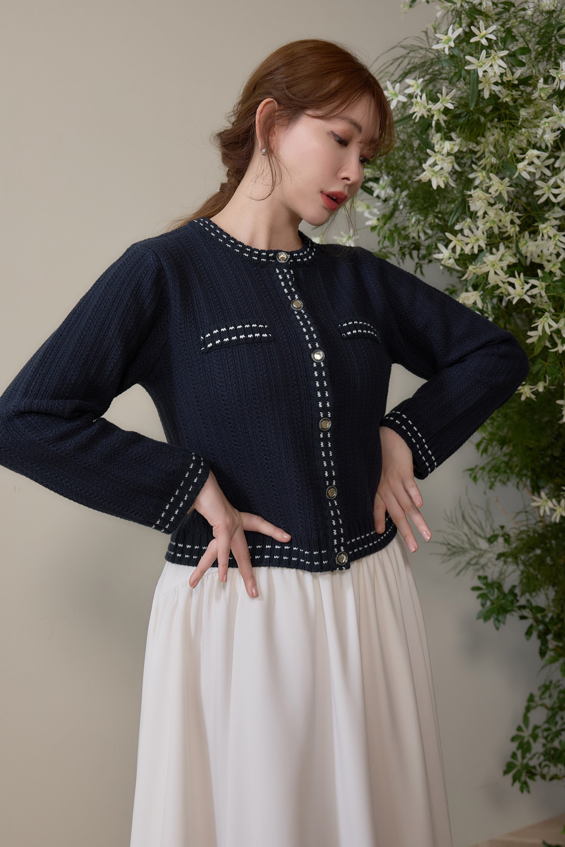 [Shipping in mid-February] Cotton-Blend Jacquard Cardigan