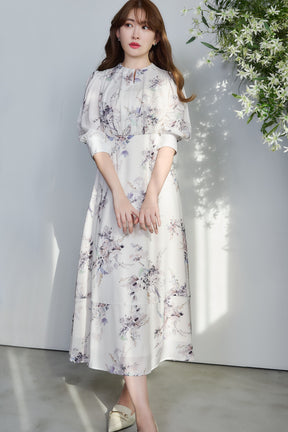 [Shipped in late April][pearl white]French Bouquet Puff Sleeve Dress