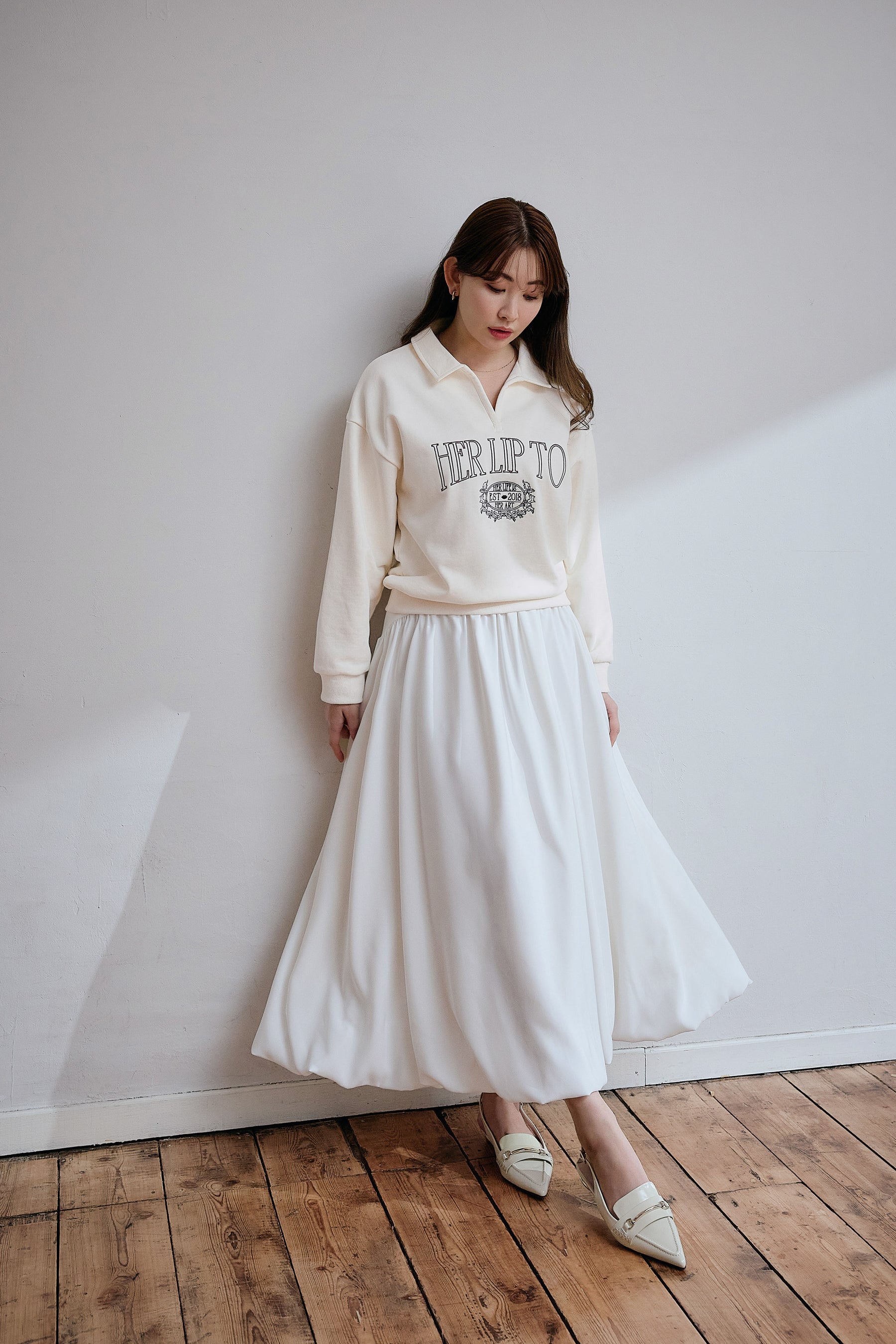 [New color] Gathered Balloon Long Skirt