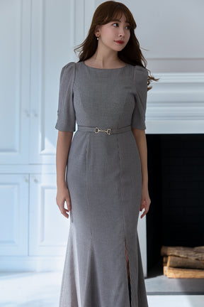 Houndstooth Belted Mermaid Dress
