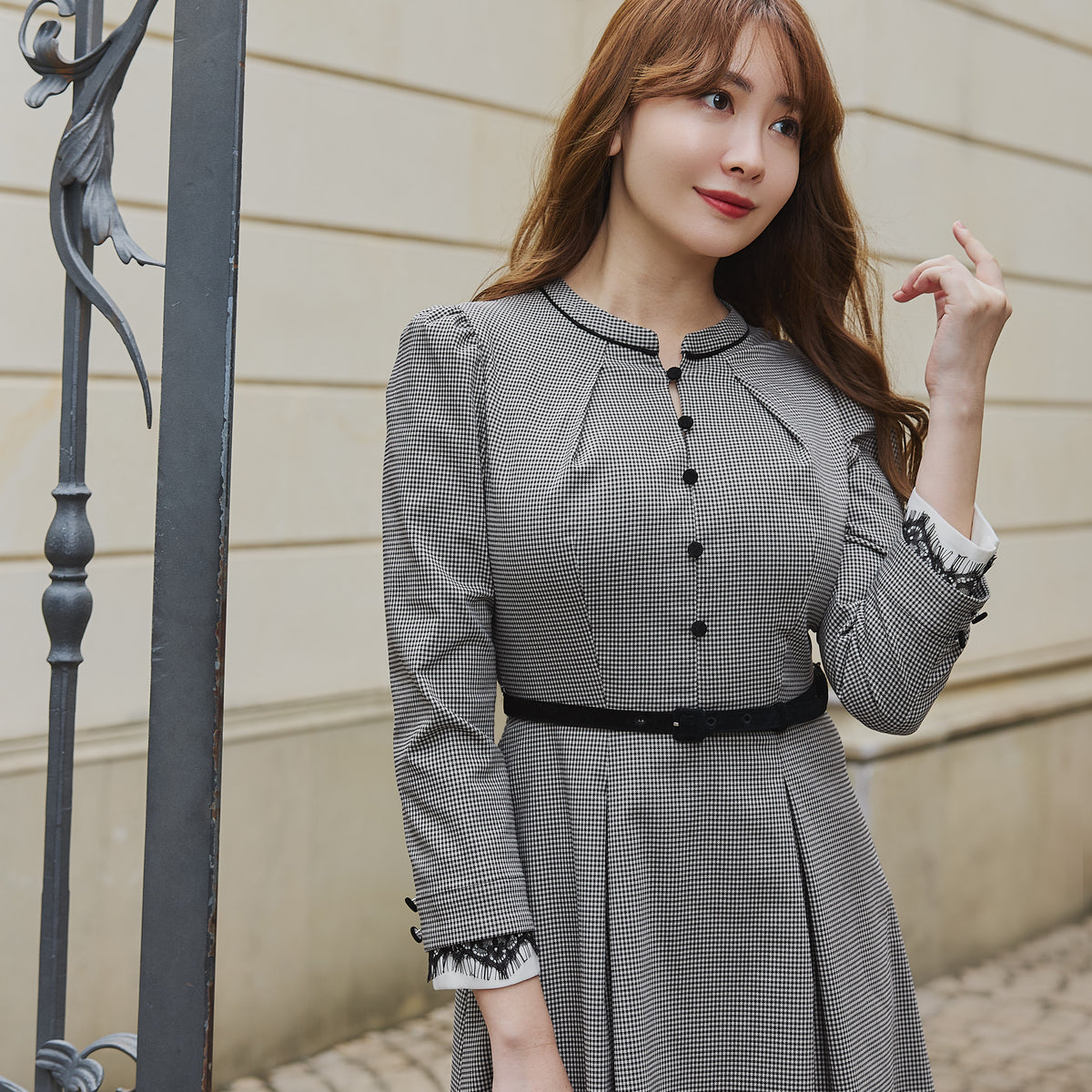 ワンピース Classic Monochrome Check Midi Dress M 2025-10-