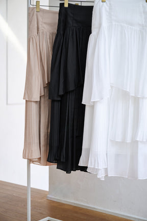 Sheer Pleated Tiered Skirt