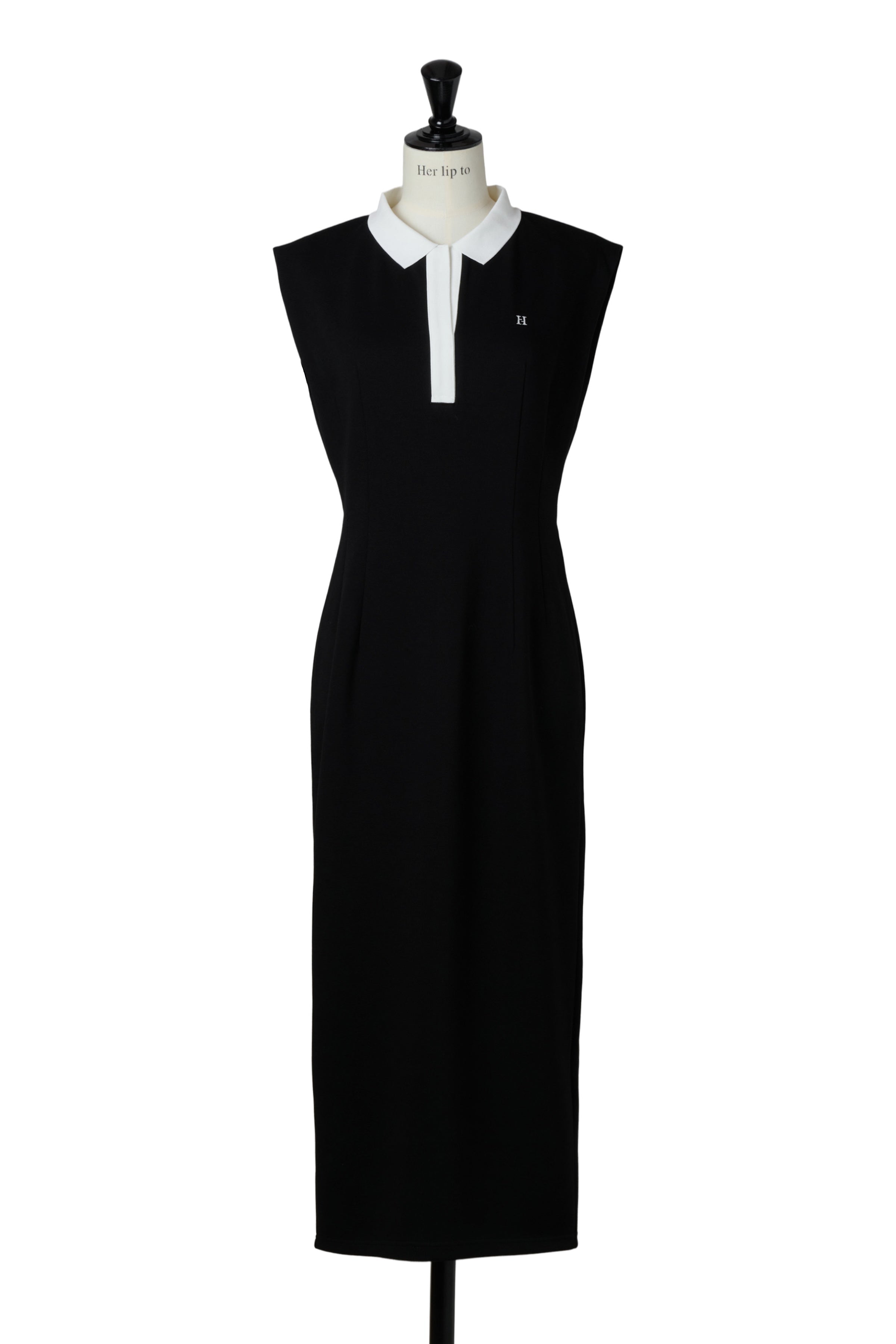 ワンピース her lip to French Sleeve Polo Long Dress 8月上旬発送】【black stripe】French Sleeve Polo Long Dress