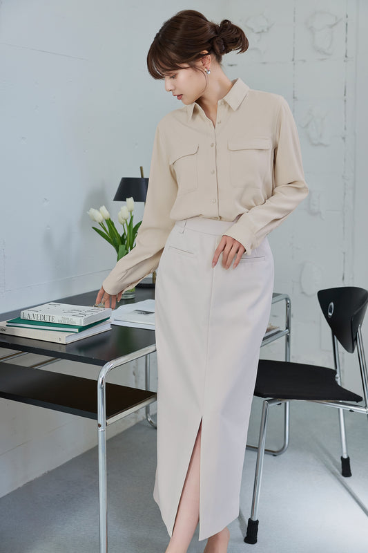 Front Slit Long Skirt