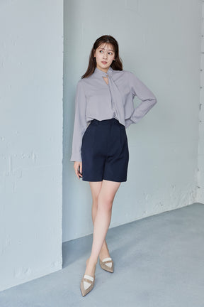 Long Tie Slit Blouse