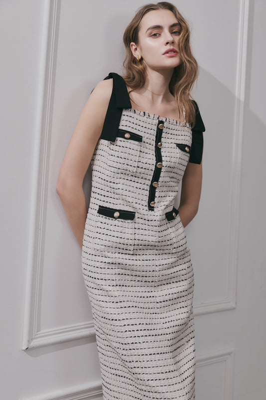 Vol.2 Tie-Shoulder Tweed Dress