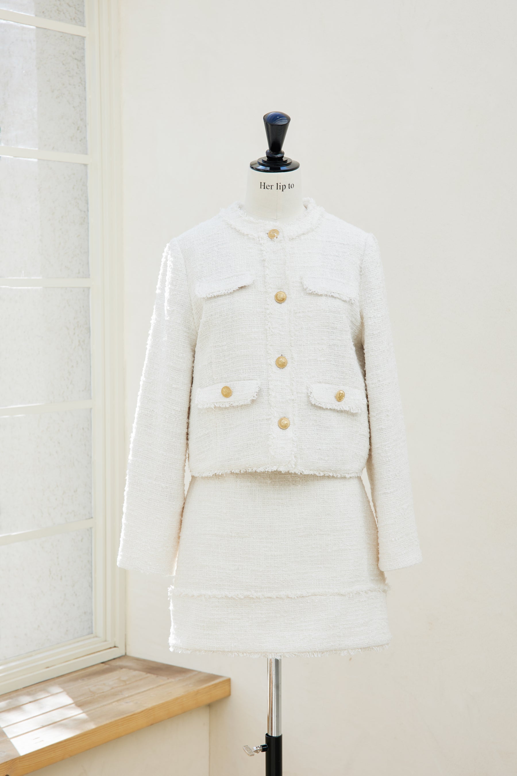 Silky White Tweed Skirt