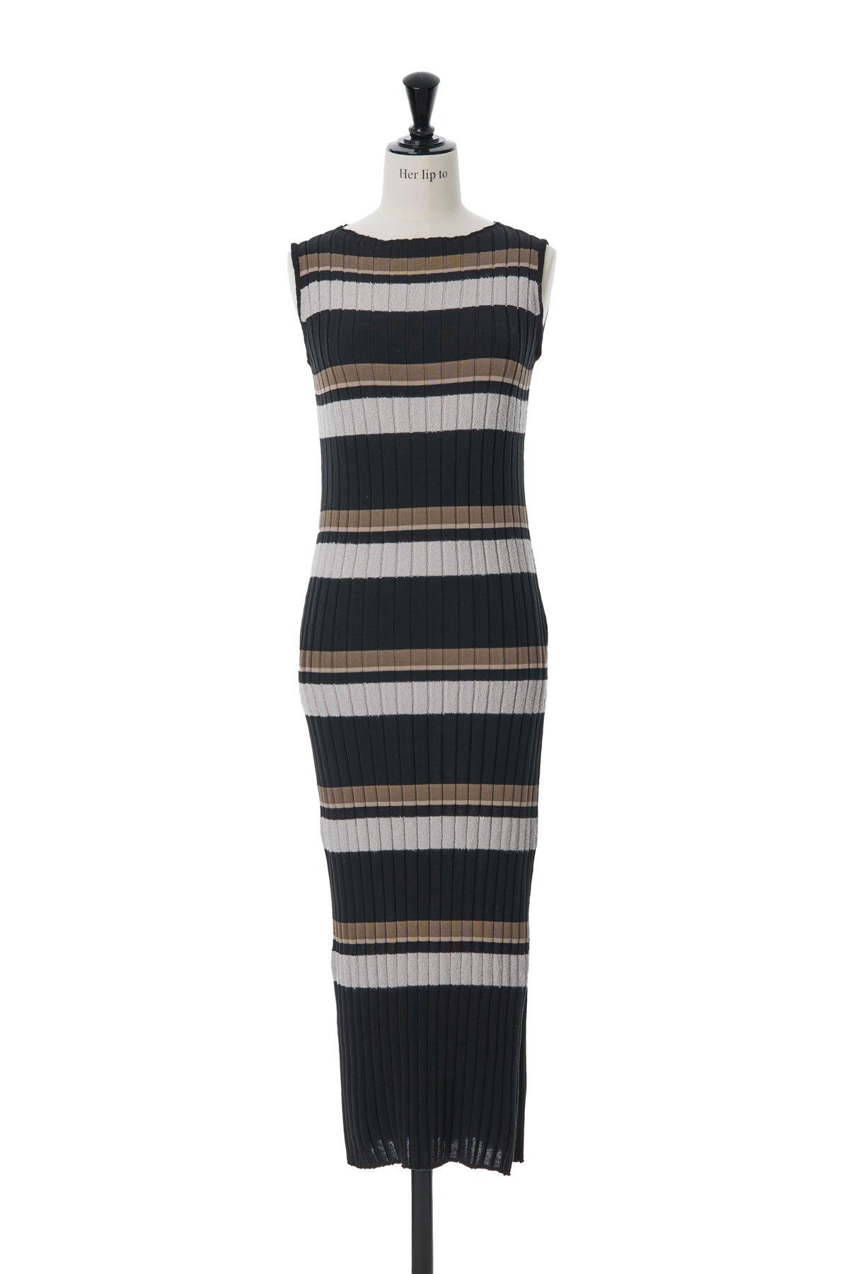 Her lip to／Cotton Striped Ribbed Dress