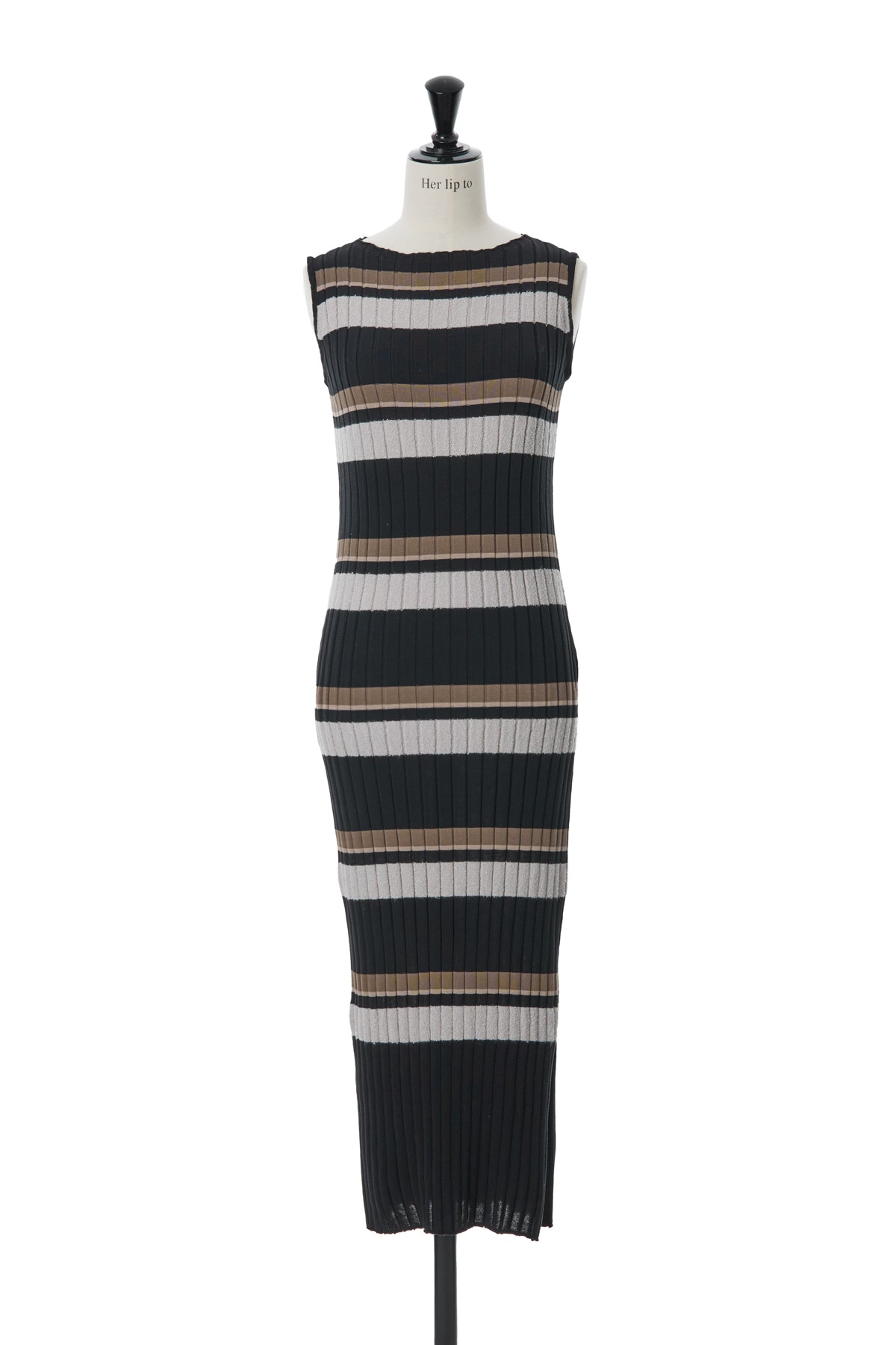 Her lip to Stripe Ribbed-Knit Midi Dress - ロングワンピース