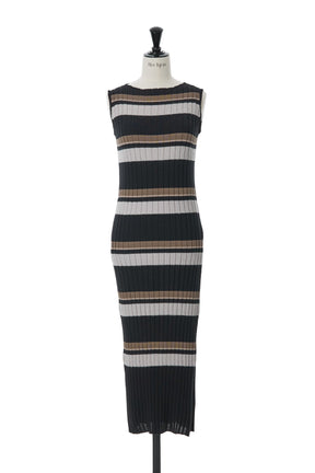 Cotton Striped Ribbed Knit Dress