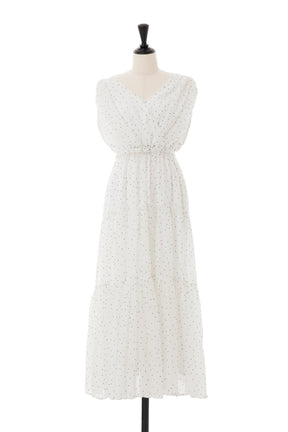 Tiered Polka-Dot Long Dress