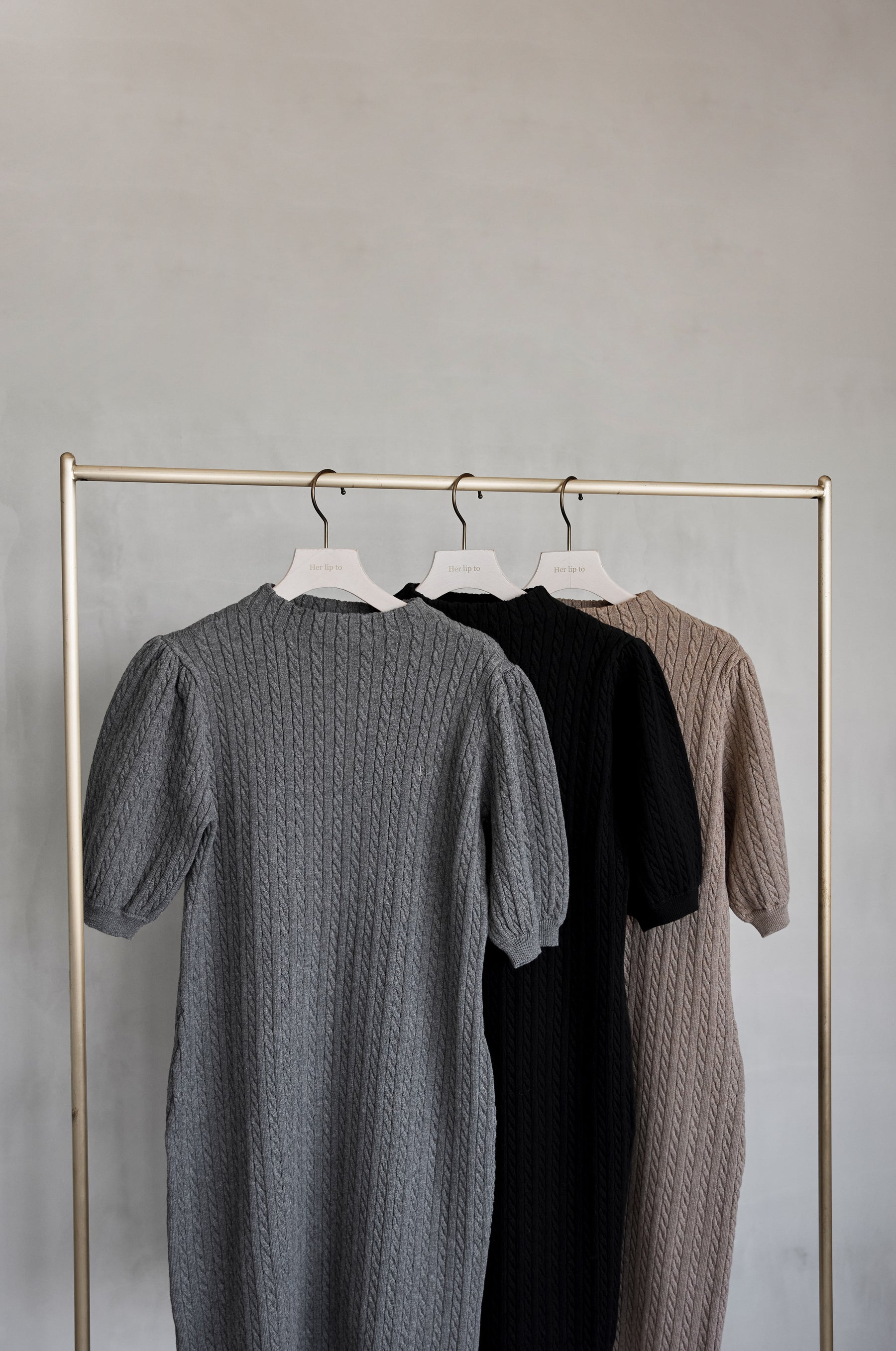 Herlipto【美品】Puff Sleeve Cable Knit Dress