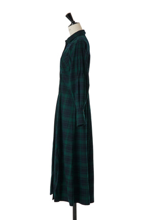 Checkered Pleats Long Shirt Dress