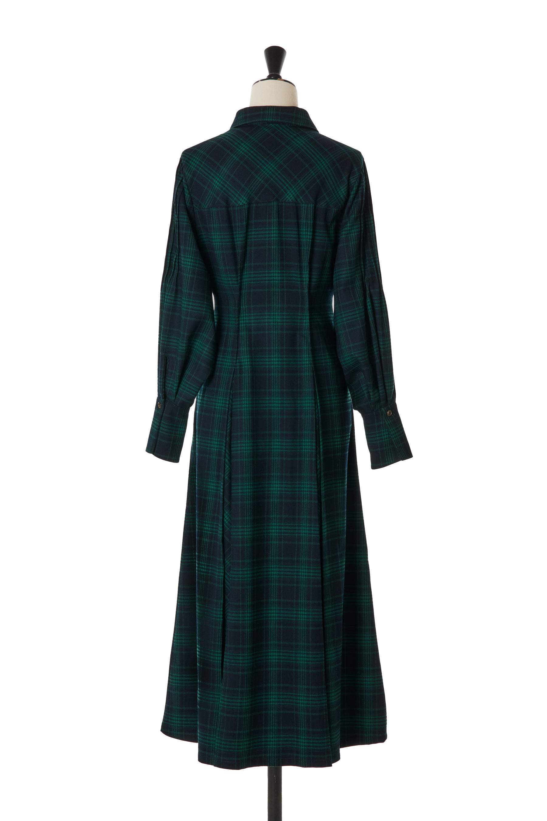 Checkered Pleats Long Shirt Dress