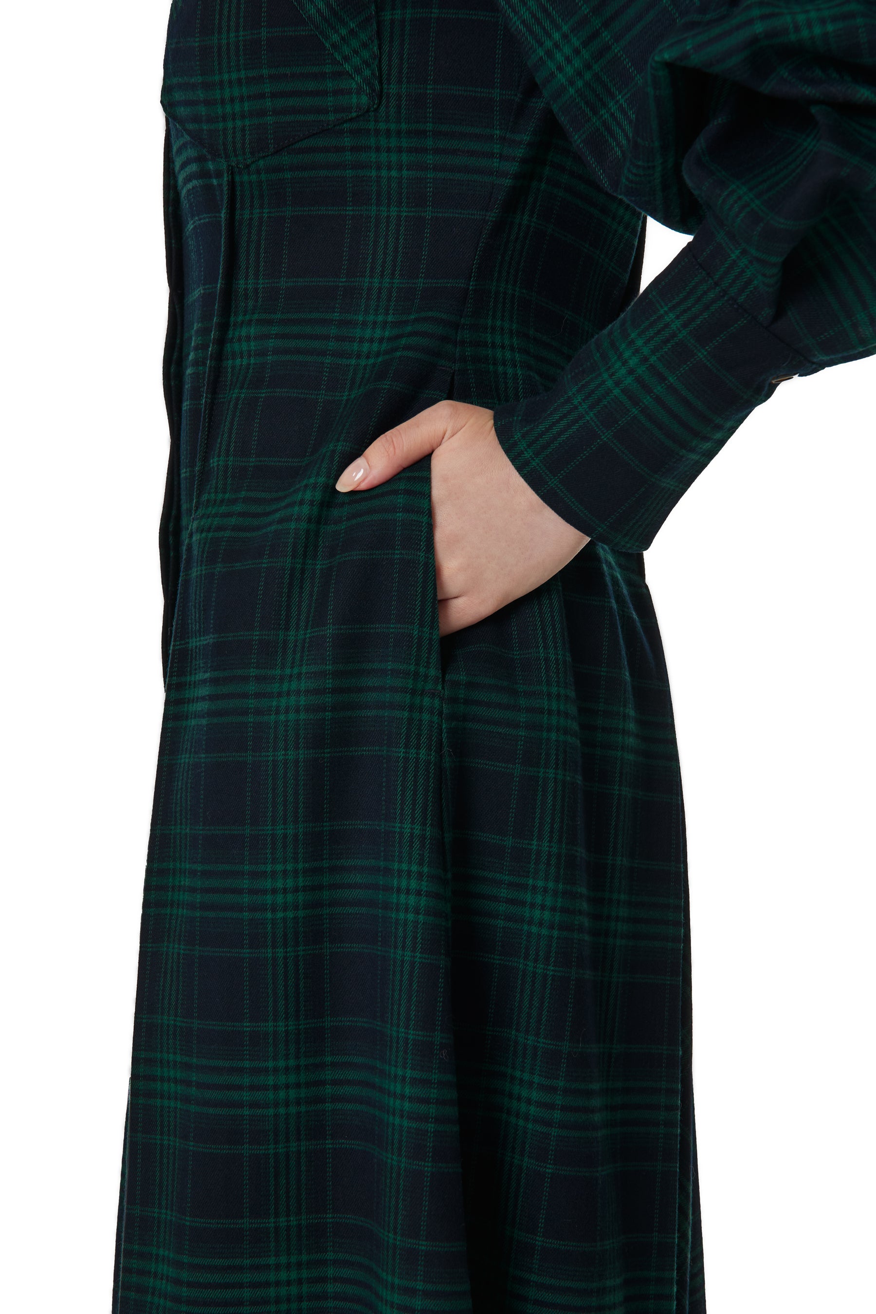 Checkered Pleats Long Shirt Dress