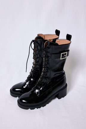 Crystal Buckle Lace-Up Boots