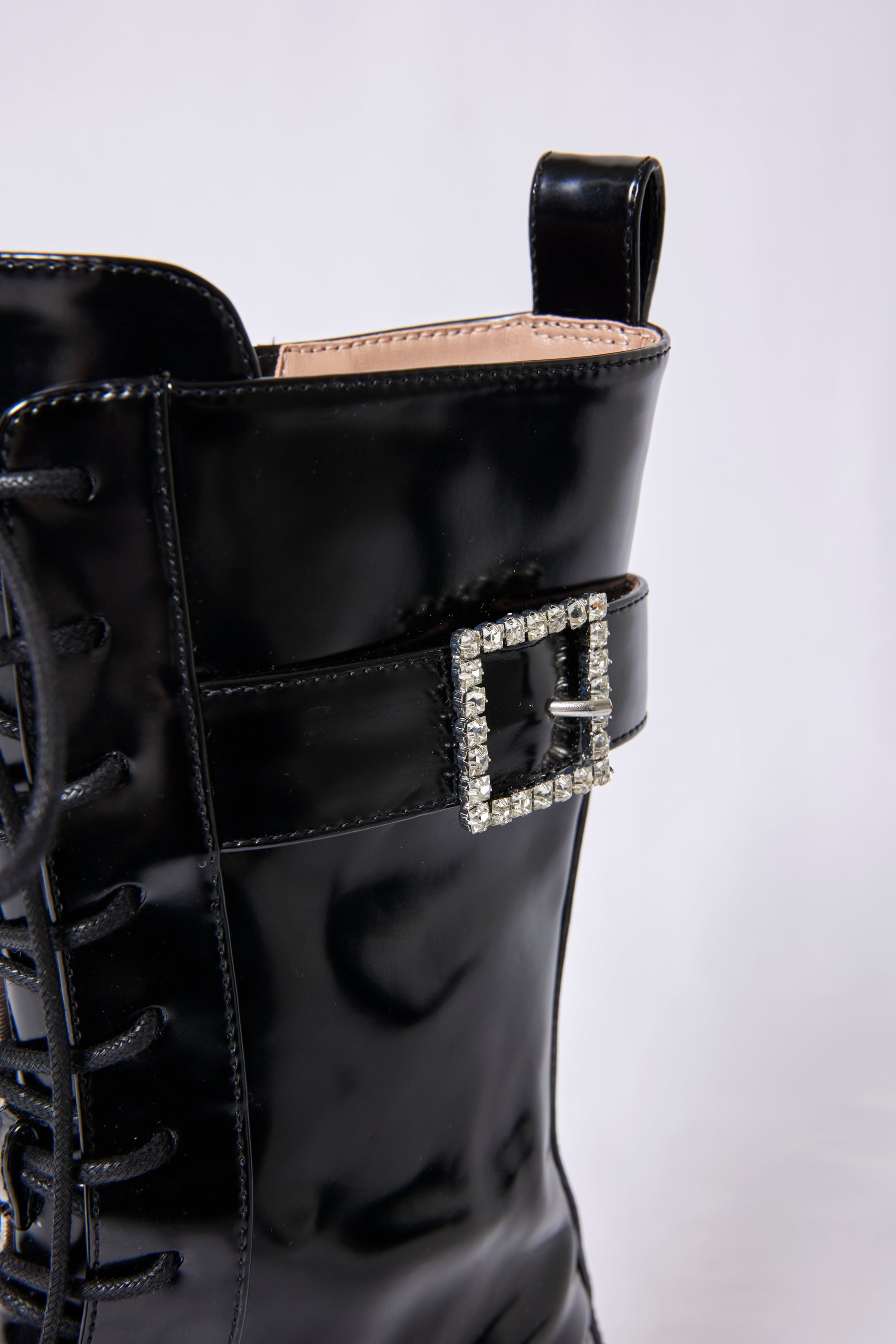 Crystal Buckle Lace Up Boots