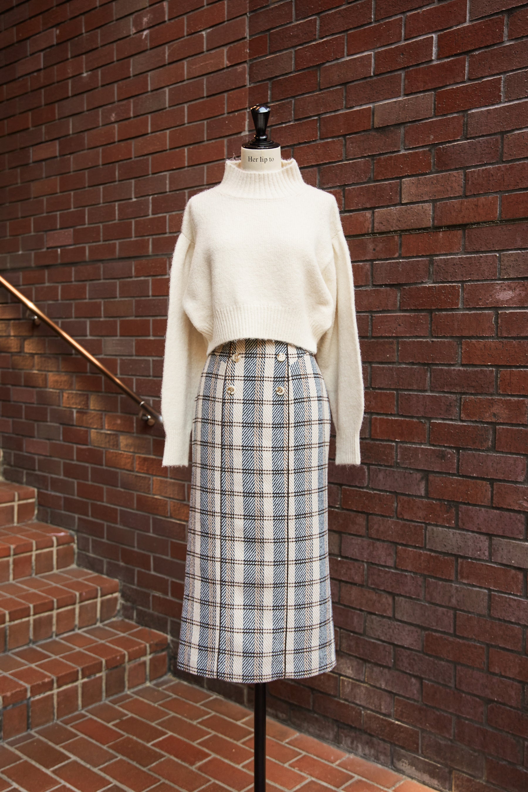 S総丈herlipto Over Check Wool-Blend Skirt