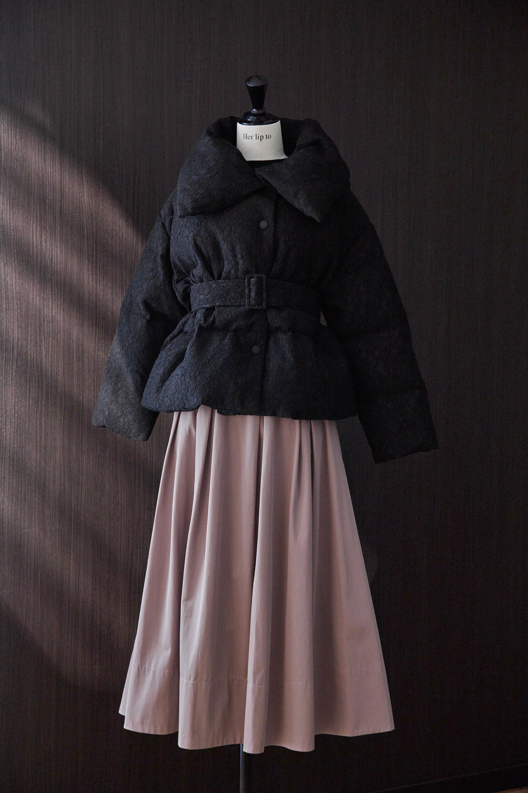 Lace Shell Belted Down Jacket