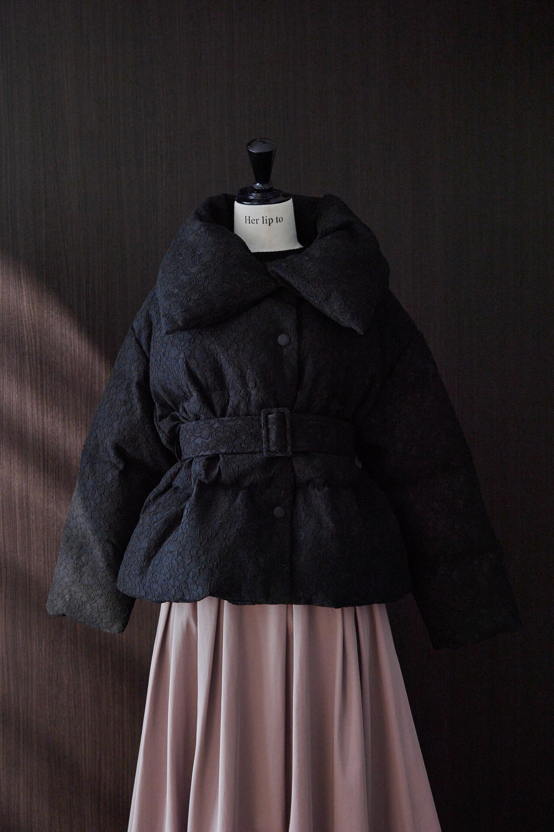 Lace Shell Belted Down Jacket