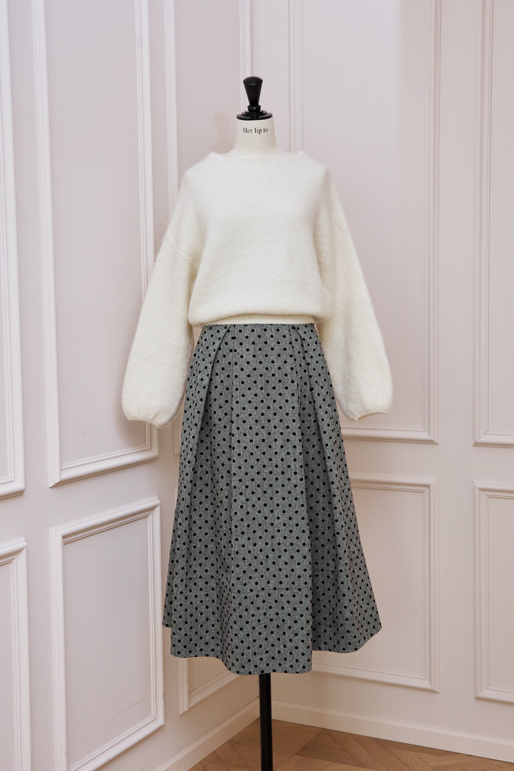 Tweed Flocked Dot Long Skirt