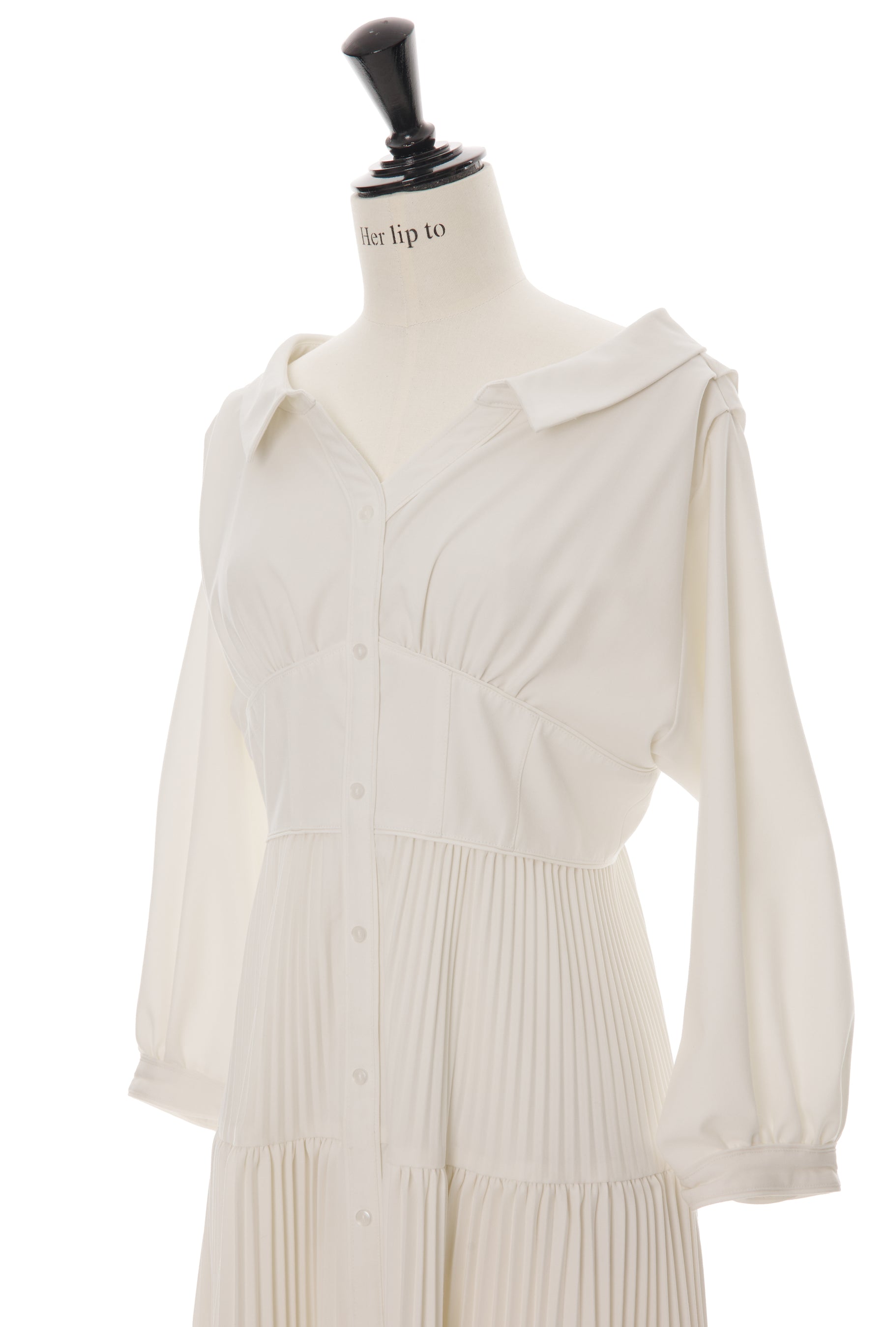 [Shipped in late April] [white petale] Pleated Open Shirt Dress