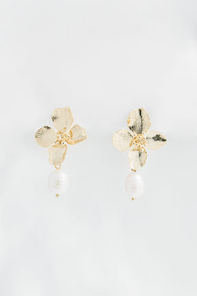Pearl Gold Floral Earrings