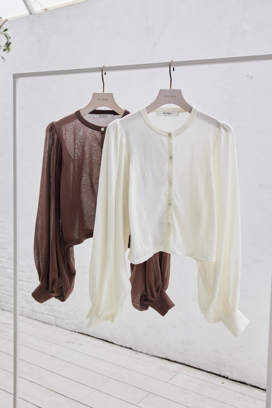 Volume Sleeve Sheer Knit Cardigan