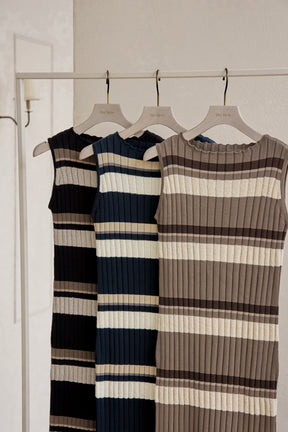 [New color] Cotton Striped Ribbed Knit Dress