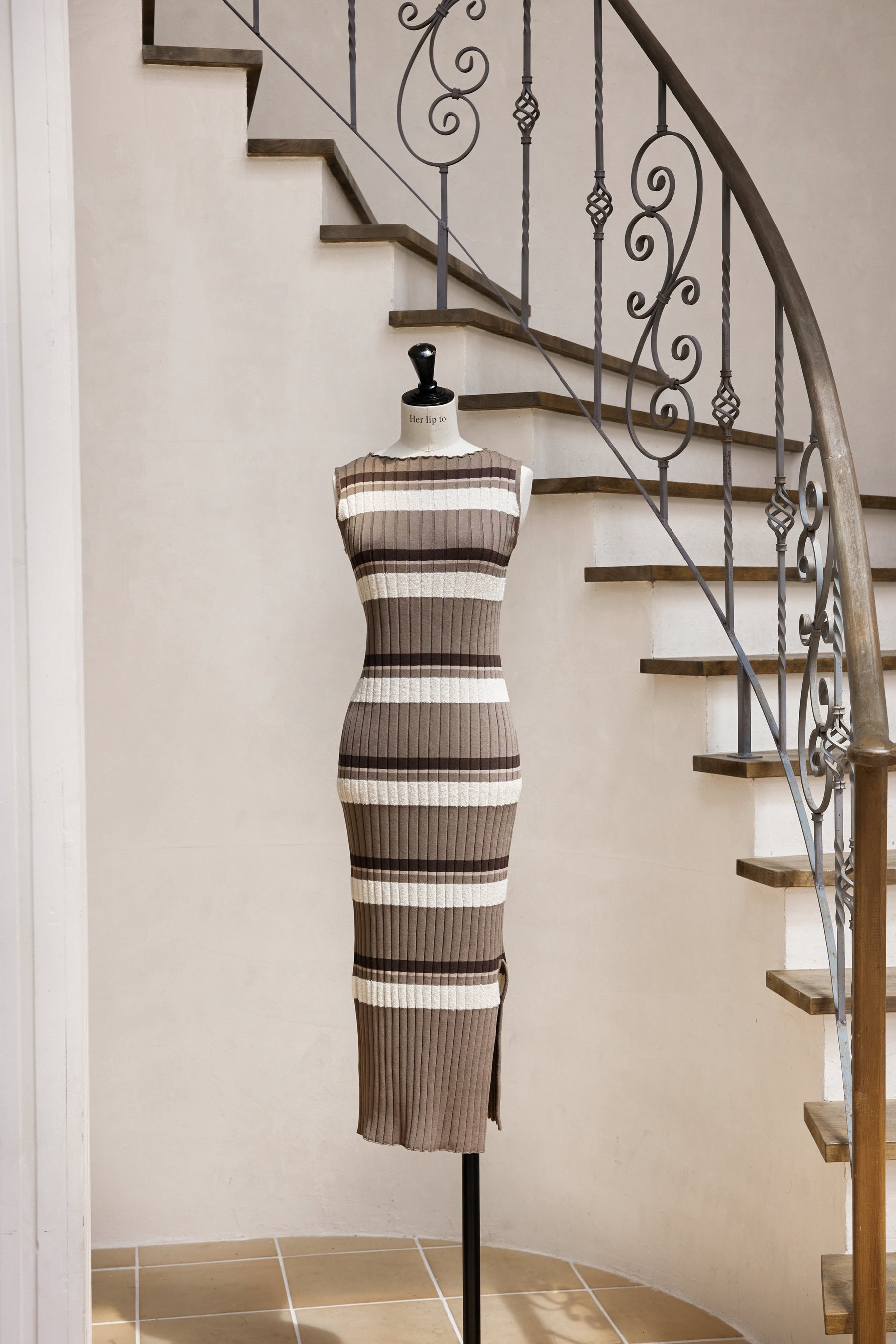 Cotton Striped Ribbed Knit Dress