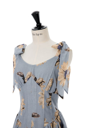 [New color] Sunflower-Printed Midi Dress