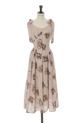 [New color] Sunflower-Printed Midi Dress