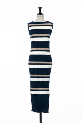 [New color] Cotton Striped Ribbed Knit Dress