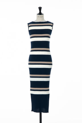 Cotton Striped Ribbed Knit Dress