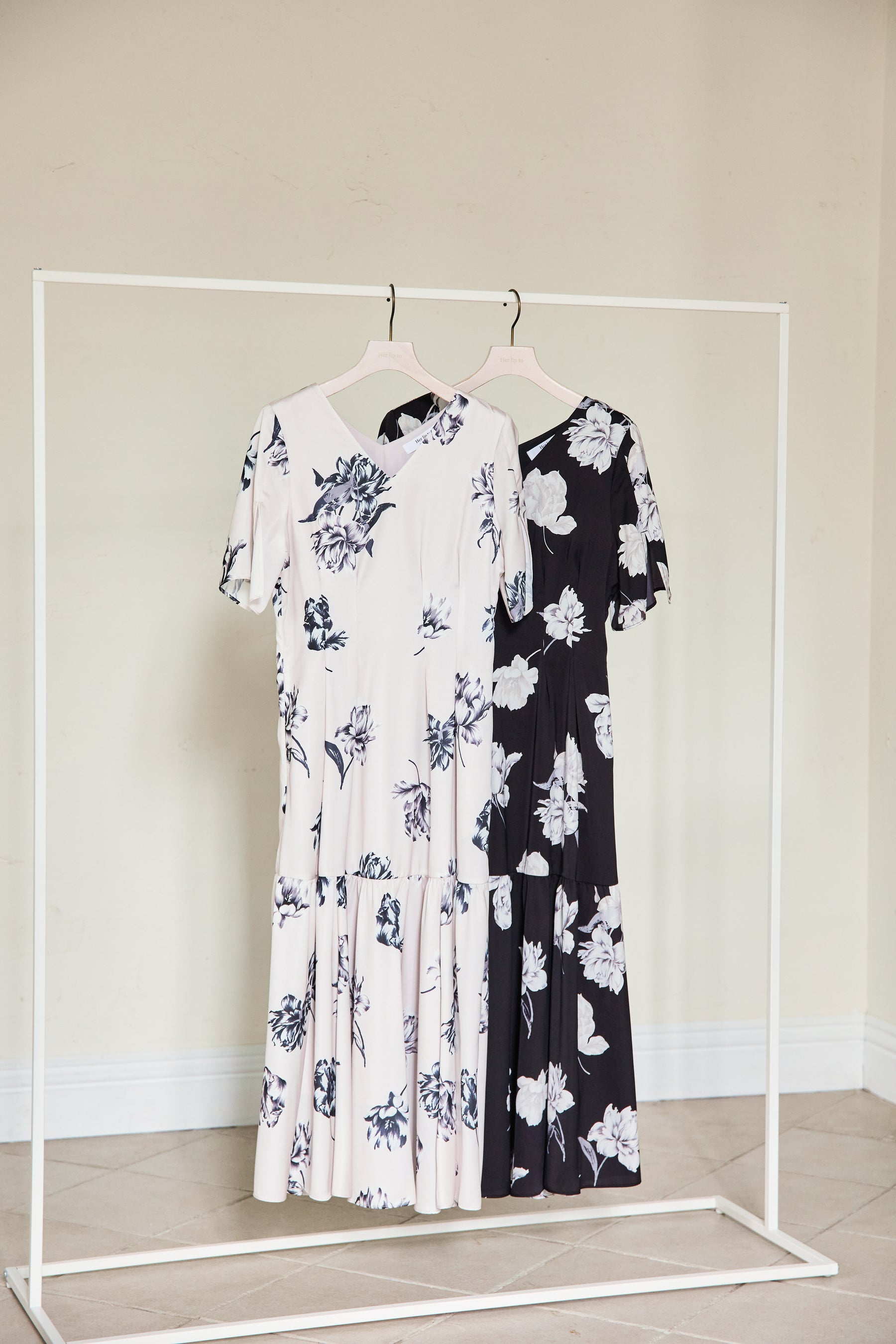 Monochrome Peony Satin Dress