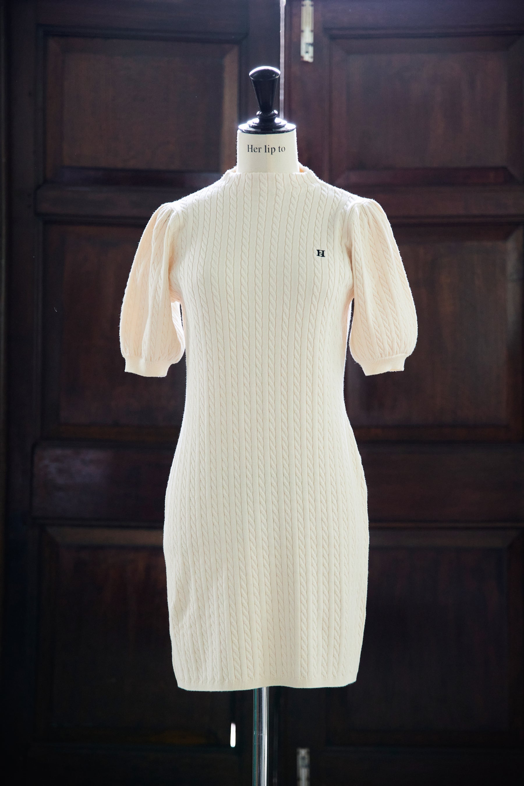 [New color] Puff Sleeve Cable Knit Dress