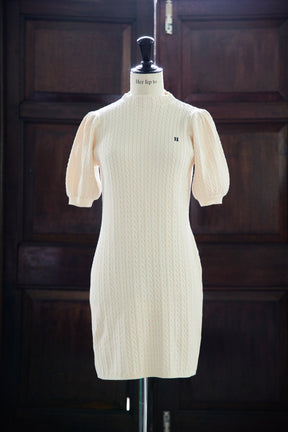 [New color] Puff Sleeve Cable Knit Dress