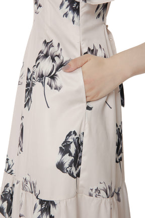 Monochrome Peony Satin Dress