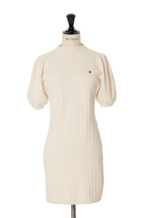 [New color] Puff Sleeve Cable Knit Dress