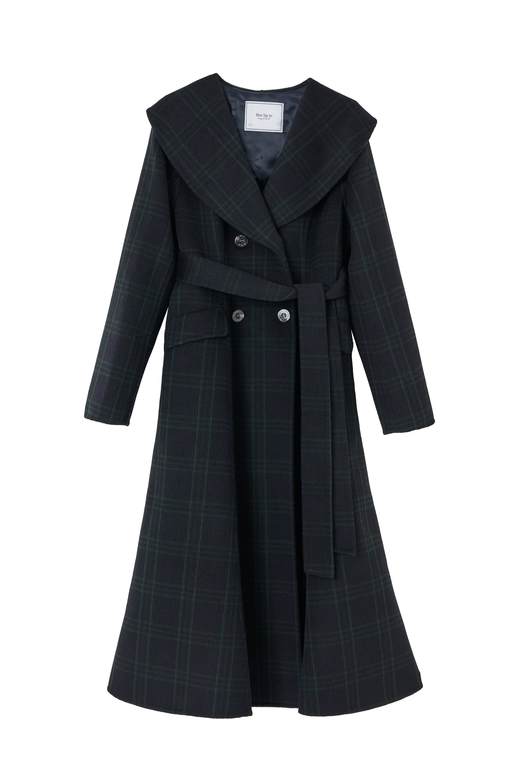 Checked Pattern Wool Blend Coat